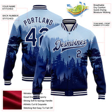 Load image into Gallery viewer, Custom Royal Navy-White Pine Forest With Fog 3D Pattern Design Bomber Full-Snap Varsity Letterman Jacket