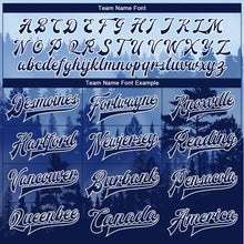 Load image into Gallery viewer, Custom Royal Navy-White Pine Forest With Fog 3D Pattern Design Bomber Full-Snap Varsity Letterman Jacket