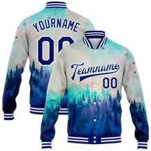 Load image into Gallery viewer, Custom Royal White Daylight Forest 3D Pattern Design Bomber Full-Snap Varsity Letterman Jacket