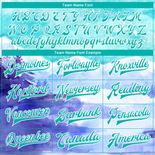 Загрузить изображение в средство просмотра галереи, Custom Aqua White Winter Landscape With Watercolor Snowy Mountains And Trees 3D Pattern Design Bomber Full-Snap Varsity Letterman Jacket