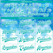 Load image into Gallery viewer, Custom Royal Aqua-White Watercolor Forest Winter Snow Landscape 3D Pattern Design Bomber Full-Snap Varsity Letterman Jacket