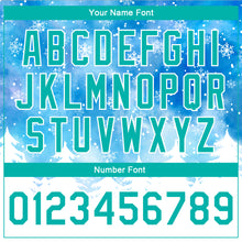 Load image into Gallery viewer, Custom Royal Aqua-White Watercolor Forest Winter Snow Landscape 3D Pattern Design Bomber Full-Snap Varsity Letterman Jacket