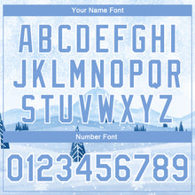 Load image into Gallery viewer, Custom White Light Blue Watercolor Winter Snow Landscape 3D Pattern Design Bomber Full-Snap Varsity Letterman Jacket