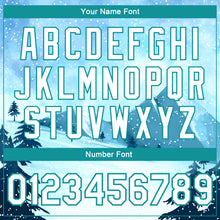Load image into Gallery viewer, Custom Light Blue White-Teal Watercolor Winter Landscape With Snowy Trees 3D Pattern Design Bomber Full-Snap Varsity Letterman Jacket