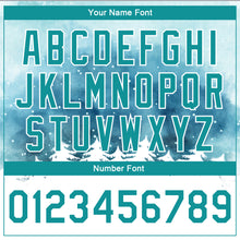 Load image into Gallery viewer, Custom Light Blue Teal-White Watercolor Winter Landscape With Snowy Trees 3D Pattern Design Bomber Full-Snap Varsity Letterman Jacket