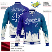 Load image into Gallery viewer, Custom Royal White Watercolor Winter Landscape With Snowy Trees 3D Pattern Design Bomber Full-Snap Varsity Letterman Jacket