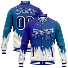 Load image into Gallery viewer, Custom Royal White Watercolor Winter Landscape With Snowy Trees 3D Pattern Design Bomber Full-Snap Varsity Letterman Jacket