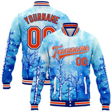 Load image into Gallery viewer, Custom Royal Orange-White Lovely Winter Landscape With Snowy Trees 3D Pattern Design Bomber Full-Snap Varsity Letterman Jacket