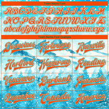 Laden Sie das Bild in den Galerie-Viewer, Custom Lakes Blue Orange-Kelly Green Watercolor Winter Snowy Landscape 3D Pattern Design Bomber Full-Snap Varsity Letterman Jacket