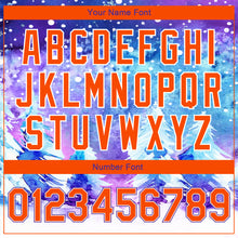 Загрузить изображение в средство просмотра галереи, Custom Purple Orange-White Watercolor Winter Landscape With Snowy Trees 3D Pattern Design Bomber Full-Snap Varsity Letterman Jacket