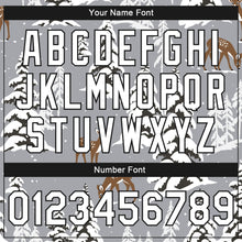Load image into Gallery viewer, Custom Gray Black-White Winter Snowy Landscape With Deer 3D Pattern Design Bomber Full-Snap Varsity Letterman Jacket