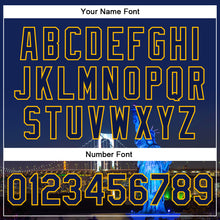 Загрузить изображение в средство просмотра галереи, Custom Navy Gold Rainbow Bridge And Statue Of Liberty Tokyo Japan City Edition 3D Bomber Full-Snap Varsity Letterman Jacket