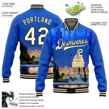 Load image into Gallery viewer, Custom Royal Cream-Black Capitol Washington City Edition 3D Bomber Full-Snap Varsity Letterman Jacket