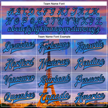 Load image into Gallery viewer, Custom Powder Blue Black-Orange Eiffel Tower Paris France City Edition 3D Bomber Full-Snap Varsity Letterman Jacket