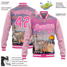 Laden Sie das Bild in den Galerie-Viewer, Custom Pink Light Pink-White The Dome Of The Rock Jerusalem Israel City Edition 3D Bomber Full-Snap Varsity Letterman Jacket