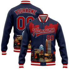 Загрузить изображение в средство просмотра галереи, Custom Navy Red-White Boston Massachusetts City Edition 3D Bomber Full-Snap Varsity Letterman Jacket