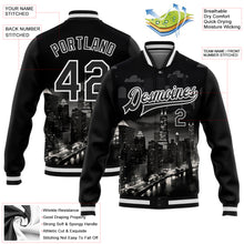 Laden Sie das Bild in den Galerie-Viewer, Custom Black White Chicago Illinois City Edition 3D Bomber Full-Snap Varsity Letterman Jacket