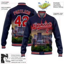 Загрузить изображение в средство просмотра галереи, Custom Navy Red-White Cleveland Ohio City Edition 3D Bomber Full-Snap Varsity Letterman Jacket