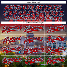 Загрузить изображение в средство просмотра галереи, Custom Navy Red-White Cleveland Ohio City Edition 3D Bomber Full-Snap Varsity Letterman Jacket