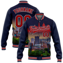 Загрузить изображение в средство просмотра галереи, Custom Navy Red-White Cleveland Ohio City Edition 3D Bomber Full-Snap Varsity Letterman Jacket