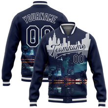 Загрузить изображение в средство просмотра галереи, Custom Navy White Detroit Michigan City Edition 3D Bomber Full-Snap Varsity Letterman Jacket