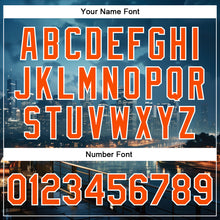 Загрузить изображение в средство просмотра галереи, Custom Navy Orange-White Houston Texas City Edition 3D Bomber Full-Snap Varsity Letterman Jacket