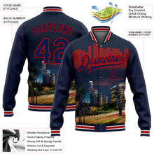 Загрузить изображение в средство просмотра галереи, Custom Navy Red Los Angeles California City Edition 3D Bomber Full-Snap Varsity Letterman Jacket