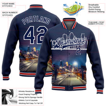 Загрузить изображение в средство просмотра галереи, Custom Navy White Minneapolis Minnesota City Edition 3D Bomber Full-Snap Varsity Letterman Jacket