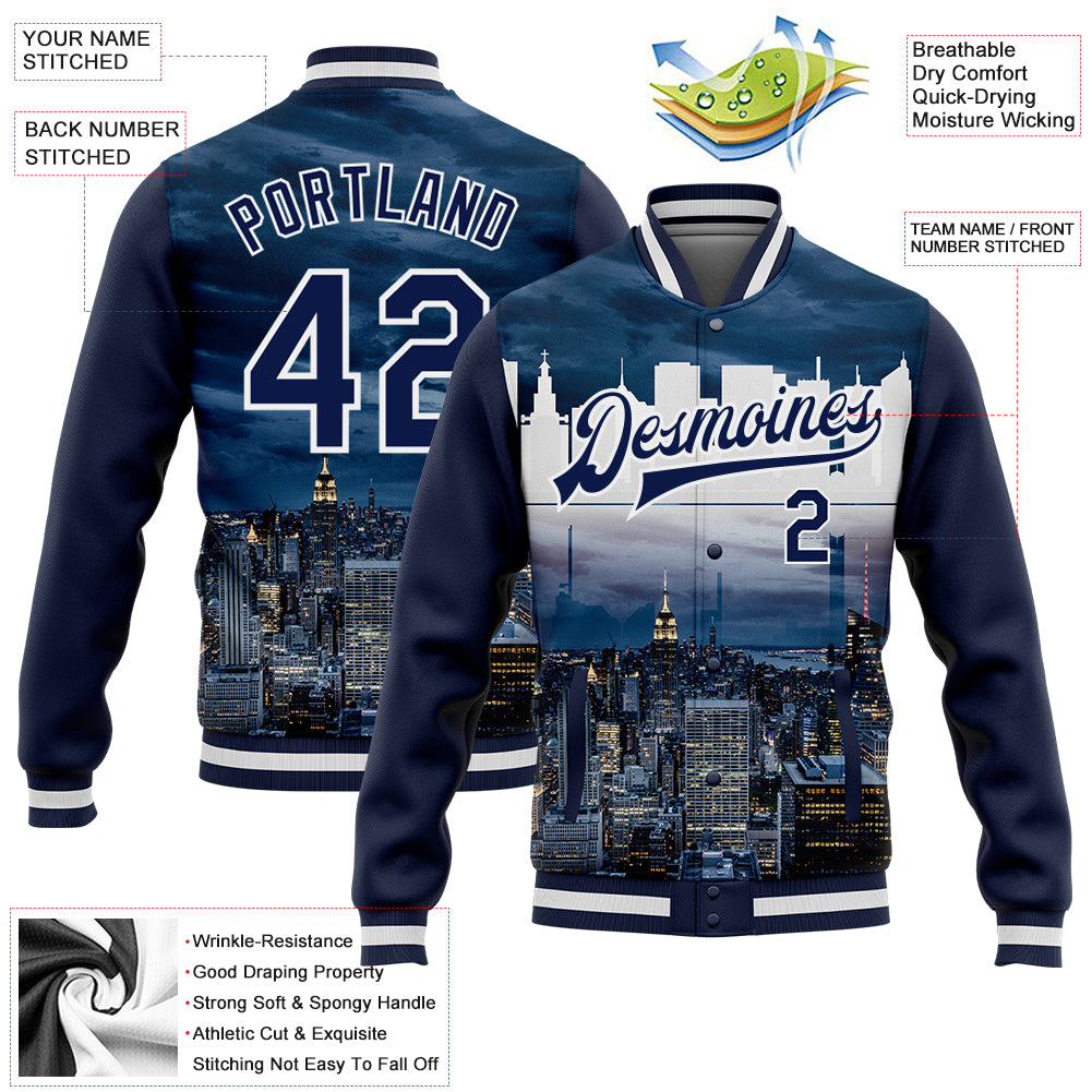 Custom Navy White-Red Classic Style Varsity Full-Snap Letterman Jacket main image 0