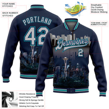 Загрузить изображение в средство просмотра галереи, Custom Navy Gray-Teal Seattle Washington City Edition 3D Bomber Full-Snap Varsity Letterman Jacket