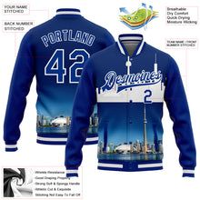 Load image into Gallery viewer, Custom Royal White Toronto Ontario City Edition 3D Bomber Full-Snap Varsity Letterman Jacket