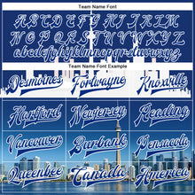 Load image into Gallery viewer, Custom Royal White Toronto Ontario City Edition 3D Bomber Full-Snap Varsity Letterman Jacket