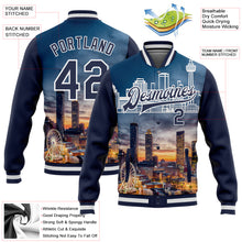 Загрузить изображение в средство просмотра галереи, Custom Navy White Atlanta Georgia City Edition 3D Bomber Full-Snap Varsity Letterman Jacket