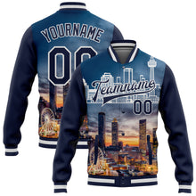 Загрузить изображение в средство просмотра галереи, Custom Navy White Atlanta Georgia City Edition 3D Bomber Full-Snap Varsity Letterman Jacket