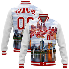 Загрузить изображение в средство просмотра галереи, Custom White Red Cincinnati Ohio City Edition 3D Bomber Full-Snap Varsity Letterman Jacket