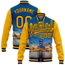 Charger l'image dans la galerie, Custom Gold Navy Milwaukee Wisconsin City Edition 3D Bomber Full-Snap Varsity Letterman Jacket