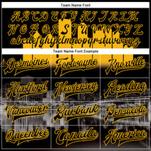 Загрузить изображение в средство просмотра галереи, Custom Black Gold Pittsburgh Pennsylvania City Edition 3D Bomber Full-Snap Varsity Letterman Jacket