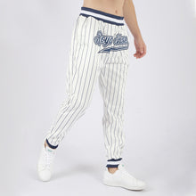 Load image into Gallery viewer, Custom White Navy Pinstripe Navy-White Sports Pants

