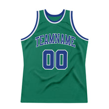 Загрузить изображение в средство просмотра галереи, Custom Kelly Green Royal-White Authentic Throwback Basketball Jersey