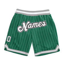 Load image into Gallery viewer, Custom Kelly Green White Pinstripe White-Gray Authentic Basketball Shorts