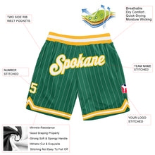 Laden Sie das Bild in den Galerie-Viewer, Custom Kelly Green White Pinstripe White-Gold Authentic Basketball Shorts