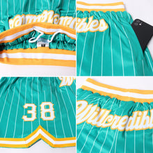 Laden Sie das Bild in den Galerie-Viewer, Custom Kelly Green White Pinstripe White-Gold Authentic Basketball Shorts