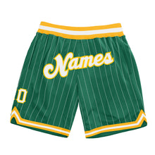 Laden Sie das Bild in den Galerie-Viewer, Custom Kelly Green White Pinstripe White-Gold Authentic Basketball Shorts