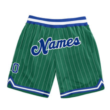 Laden Sie das Bild in den Galerie-Viewer, Custom Kelly Green White Pinstripe Royal-White Authentic Basketball Shorts