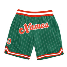 Charger l'image dans la galerie, Custom Kelly Green White Pinstripe Orange-White Authentic Basketball Shorts