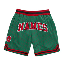 Load image into Gallery viewer, Custom Kelly Green Red Pinstripe Red-Black Authentic Basketball Shorts