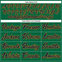 Load image into Gallery viewer, Custom Kelly Green Navy-Gold Authentic Baseball Jersey