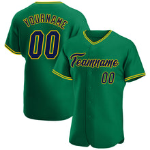Load image into Gallery viewer, Custom Kelly Green Navy-Gold Authentic Baseball Jersey