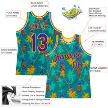 Laden Sie das Bild in den Galerie-Viewer, Custom Kelly Green Purple-Gold 3D Pattern Hawaii Palm Trees Pineapples Authentic Basketball Jersey