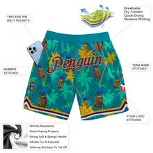 Charger l'image dans la galerie, Custom Kelly Green Purple-Gold 3D Pattern Design Palm Trees Pineapples Authentic Basketball Shorts